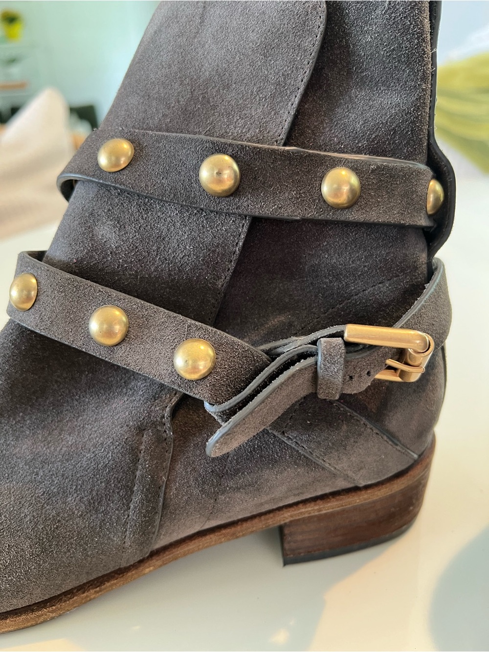 SeeBy Chloe - Women’s Gray Suede Studded Ankle Boots - Picture 6 of 8